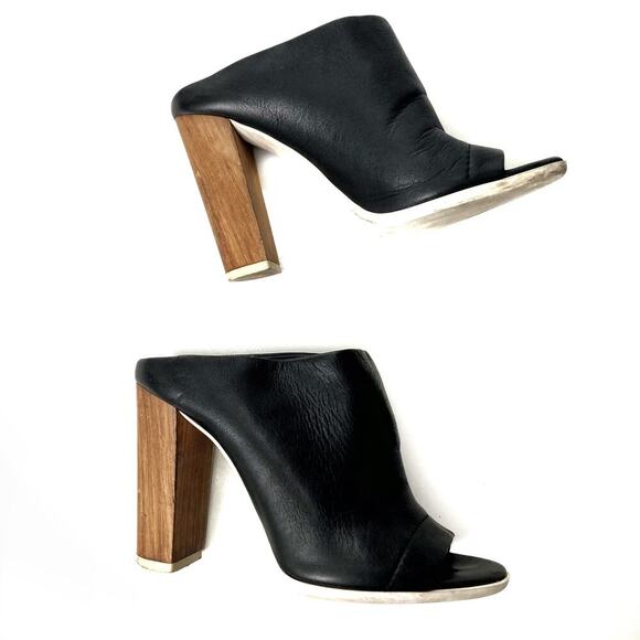 Vince Allison Black Leather Peep Toe Mules 36 | Sculptural Block Heel Slides - Picture 9 of 16